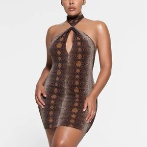 SKIMS Summer Mesh Halter Mini Dress - Desert Snake Print